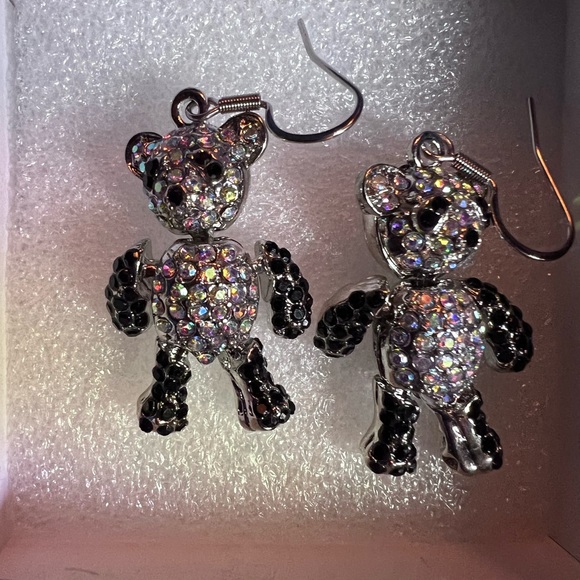 Teddy Bear EARRINGS - Black Austrian Crystals & Aurora Borealis; stainless steel - Picture 7 of 9